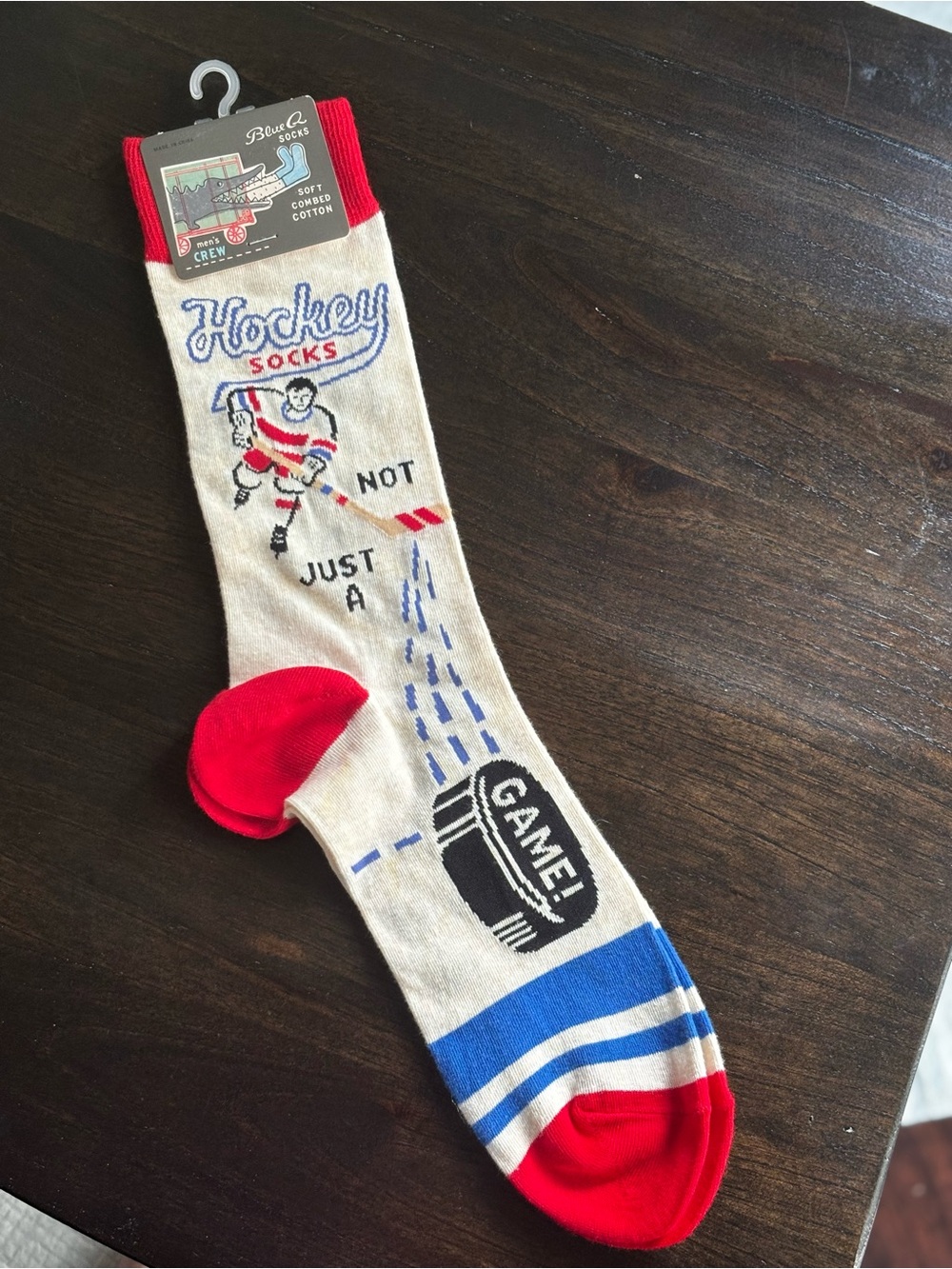 Blue Q Hockey Crew Socks - Red, Cream & Blue Novelty
